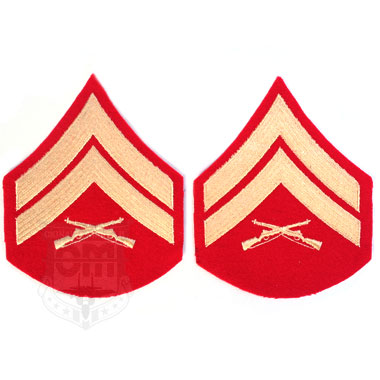 米軍払い下げ品 軍用実物

USMC CORPORAL 階級章 ペアセット
INS USMC GOLD ON SCARLET CORPORAL MEN

アメリカ海兵隊ブルードレスなどに使用する階級章ワッペンです。こちらはアメリカ海兵隊伍長(USMC CORPORAL)の階級章となります。

※ペアセット、2枚1組にて販売致します。

【サイズ】
サイズ:約11.5×9cm
