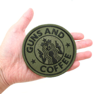 GUNS AND COFFEE OD 丸型ワッペン