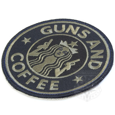 GUNS AND COFFEE BLACK 丸型ワッペン