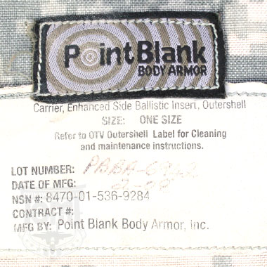 POINT BLANK CARRIER ENHANCED SIDE BALLISTIC INSERT OUTERSHELL