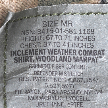 INCLEMENT WEATHER COMBAT SHIRT WOODLAND MARPAT