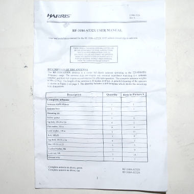 HARRIS RF3184 AT32X UHF ダイポールアンテナマウントセット(9800円)