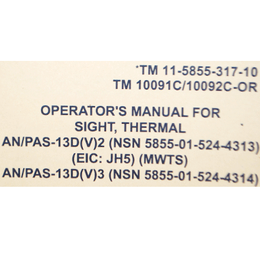 OPERATORS MANUAL FOR SIGHT THERMAL オペレーターマニュアル