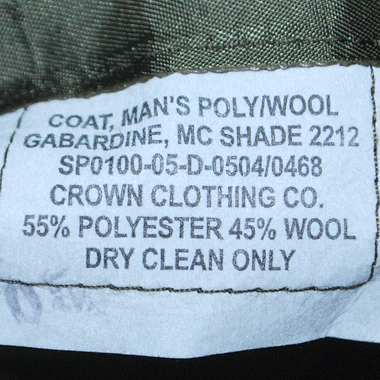 COAT MANS POLY/WOOL GABARDINE USMC SHADE 2212ドレスジャケット OD