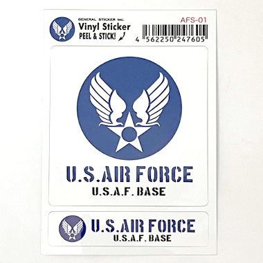 US AIRFORCE ステッカー2枚組 ブルー/ブラック

カラー：ブルー/ブラック

サイズ：大:約6×6cm　小:約1.3×6cm

スマホやノートパソコンなどに。

※1枚のシートに大、小の2枚貼られております。