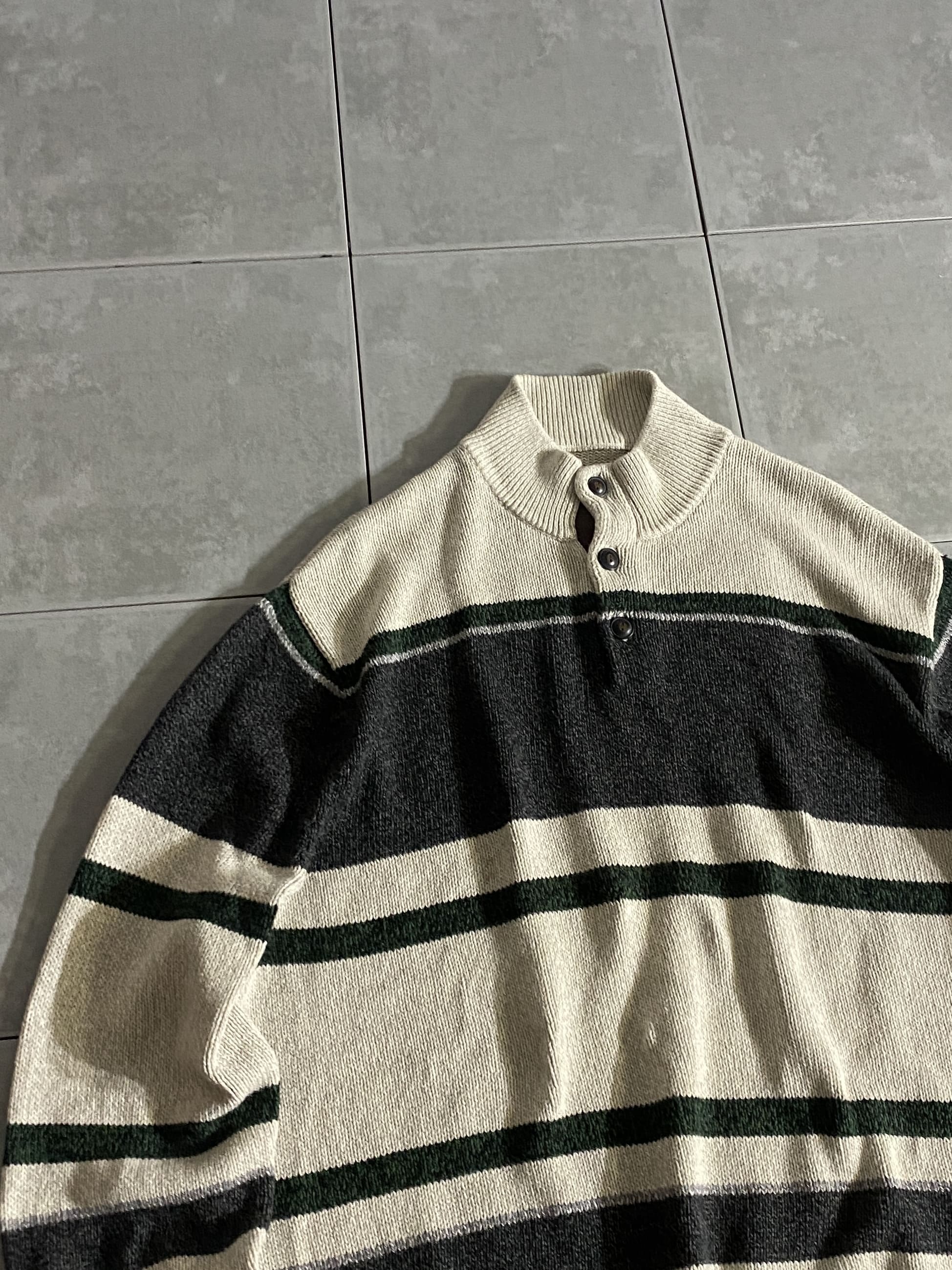 【CHAPS】Half Button Cotton Knit Sweater