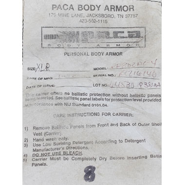 PACA  BODY ARMOR　ボディーアーマー　米軍放出品